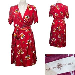 Cotton Chicks wrap dress Red Floral short sleeve